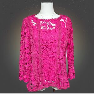 Fever NWT Womens M Pink Crochet Lace Top Floral Boho Coquette Festival